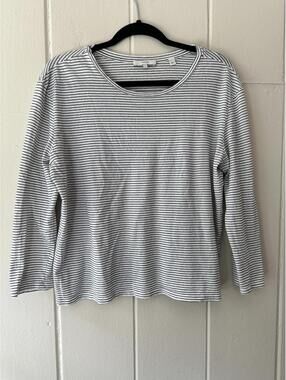 Vince Super Soft 100% Pima Cotton Black White Striped Long Sleeve Tee Size Large